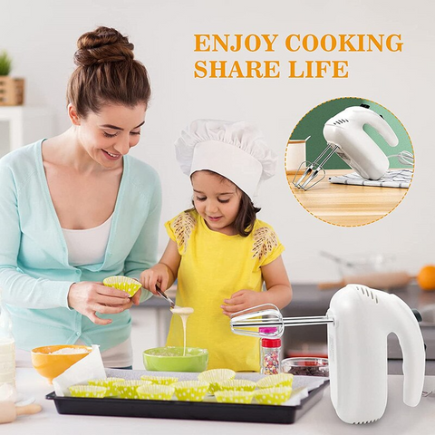 Food mixer & Baking helper - 5 main electric hand mixer 300w high power egg beaters with 5 speed turbo button dual rod configuration for baking cake egg