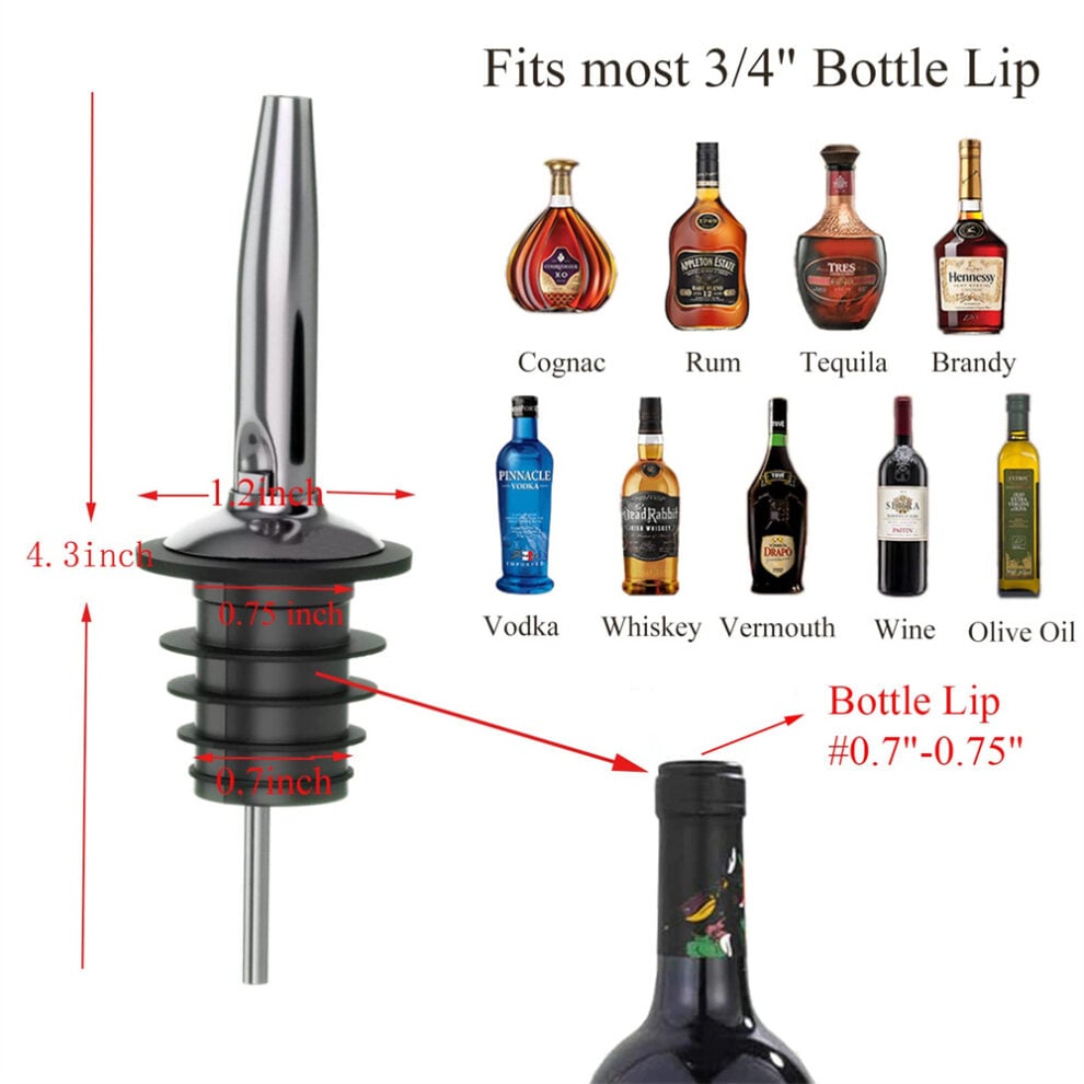 Liquor Bottle Pourers Tapered With Rubber Cap (12 Pack) Cowaudio