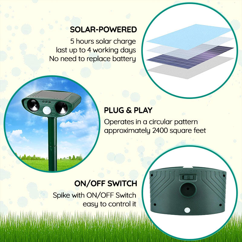 Solar Power Ultrasonic Chipmunk Repellent - Keep Chipmunk Away