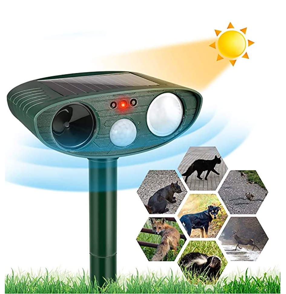 Solar Powered Ultrasonic Chipmunk Repellent With LED