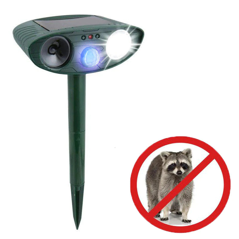 Ultrasonic Raccoon Repeller - Solar Powered and Flashing Light - Get Rid of Raccoons - Pack of (1)
