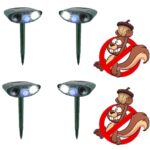 4 Pack Ultrasonic Squirrel Repeller - Solar Powered - Get Rid of Squirrels with Flashing Light