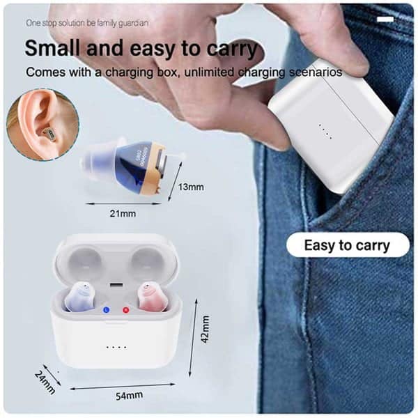 Rechargeable Nano Hearing Aids For Seniors Mini Invisible Hearing Aid Sound Amplifier With Noise Cancelling Sound Adjustable Sound Amplifiers Blue & Red Pair With Portable Charging Case