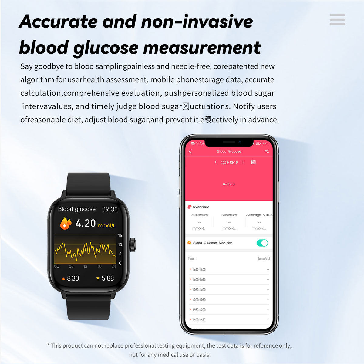 Blood Glucose Monitoring Smartwatch. Smart Watch for Non-Invasive Blood Glucose Testing. Stylish Smart Watch with Blood Oxygen Tracking